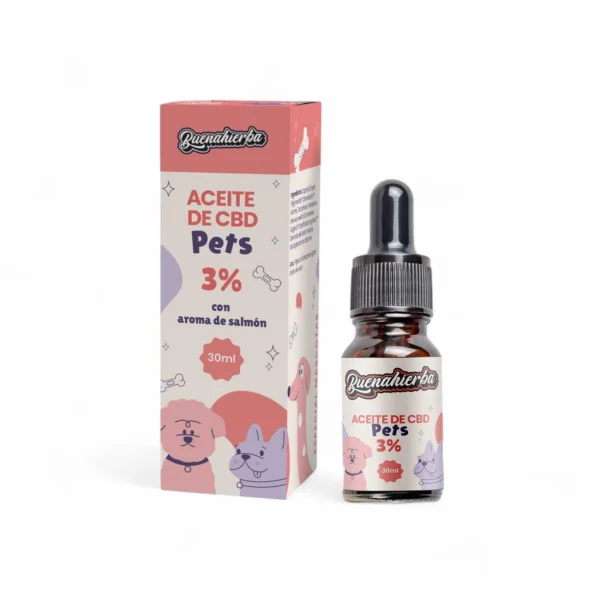 Aceite de CBD para mascotas 3% con aroma a salmón en frasco de 30ml Buenahierba